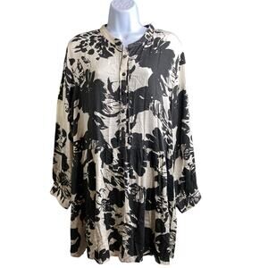 Rino & Pelle Black Aldona Birch Bloom Tunic Blouse Size 38 Lagenlook Whimsigoth